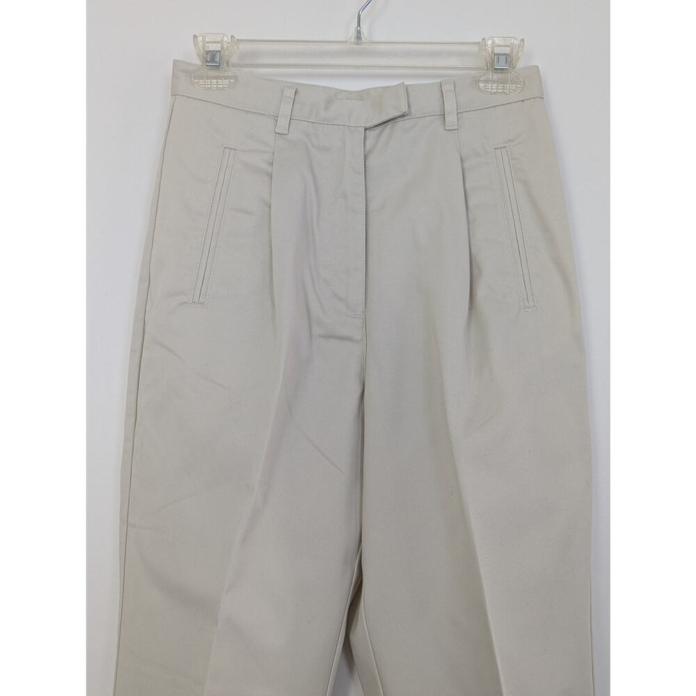 VTG Talbots Pants Sz 4 Beige Khaki Chino High Rise Pleated Tapered Cotton - Picture 2 of 6